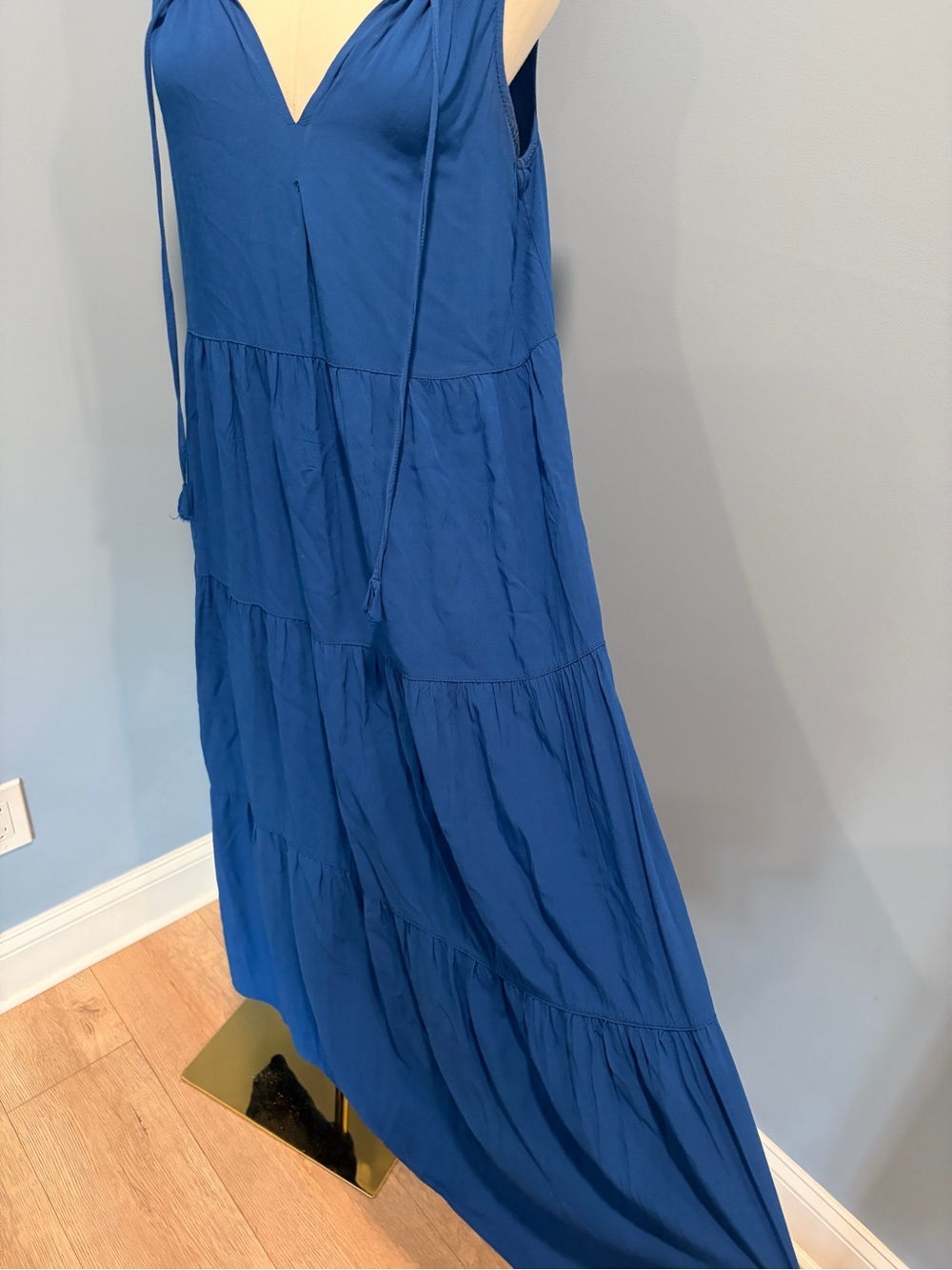 Max Studio Blue Tiered Maxi Dress Medium Sleeveless Boho Cottagecore - Picture 8 of 11